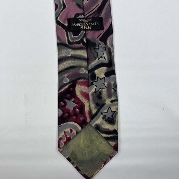 St Michael Marks & Spencer Vtg 90s Silk Multicolor Abstract Paisley Neck Tie - Picture 3 of 5